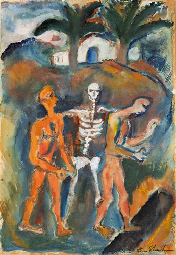 BEN SHAHN Two Figures Guided Through a Landscape by a Skeleton.